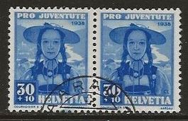 1938 Juventute  30 Rp. Aargauerin, lose im Paar gestempelt