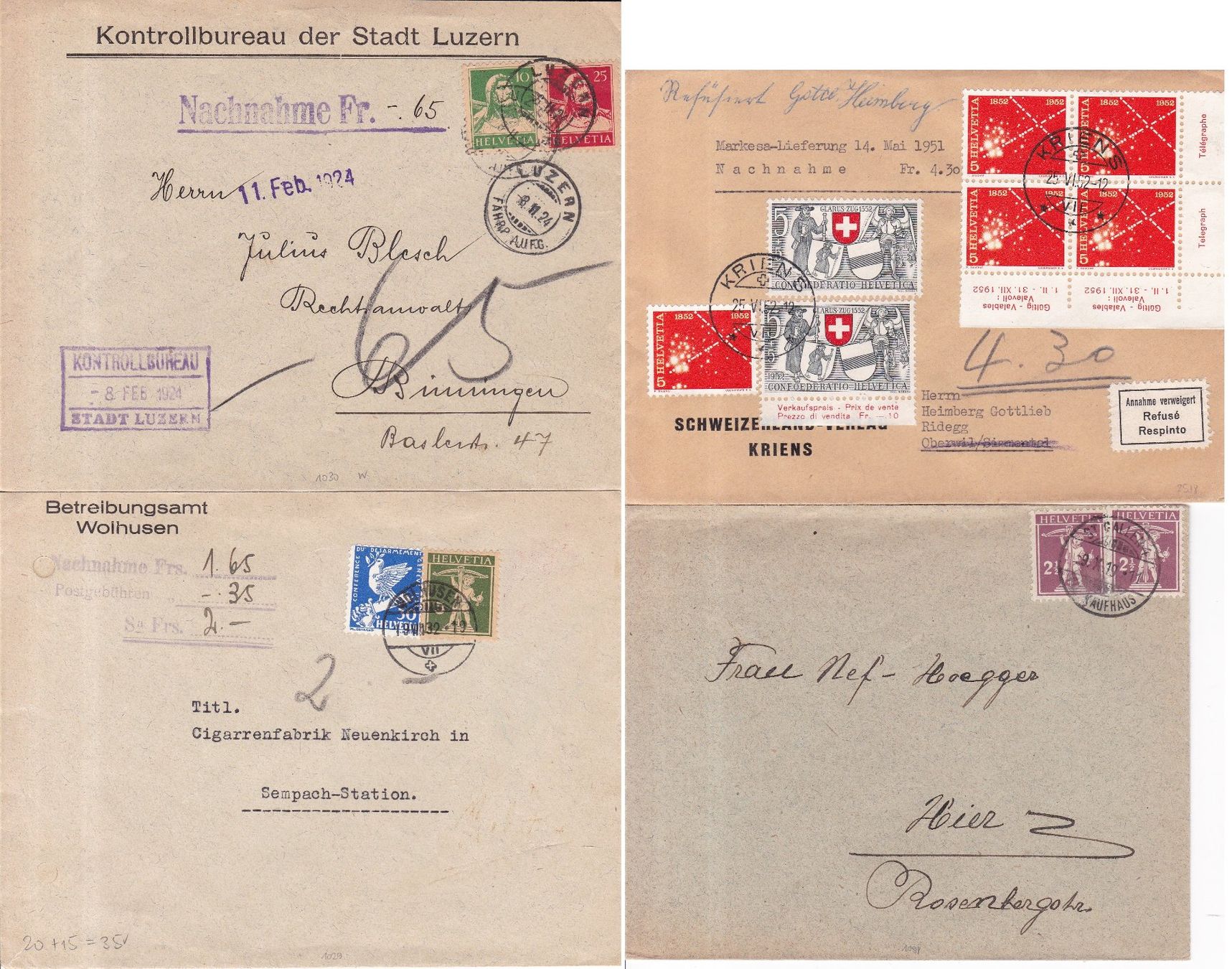 Alle Briefmarken: 35 Stk. Alte CH Briefe, Belege – Gebraucht aus Münchwilen AG von Nesar 1