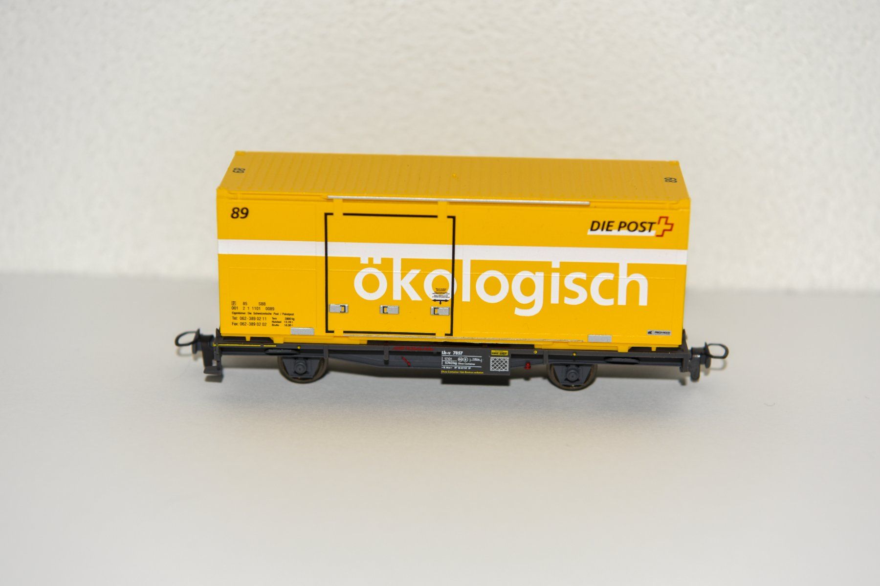 Bemo Modellini di ferrovie: Bemo  2269 1XX - RhB Lb-v 7857 mit Postcontainer Nr. 89 – Nuovo (secondo la descrizione) da Mönchaltorf venduto da Pacific01202