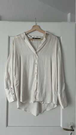 Zara blouse cream satin look long sleeve