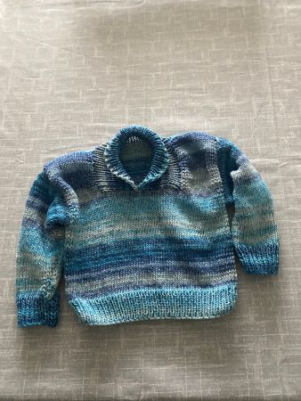 ,Handgestrickter Kinderpullover, Blau,Grösse 68/74