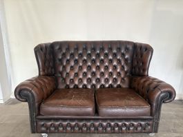 Chesterfield 2-Sitzer Ledersofa – Vintage – Dunkelbraun