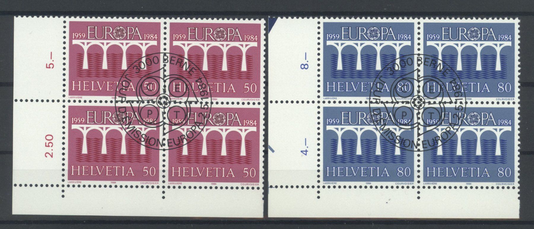 Alle Briefmarken: 1984, Europa, Viererblöcke, ET – Gebraucht aus Willisau von Vollstempel