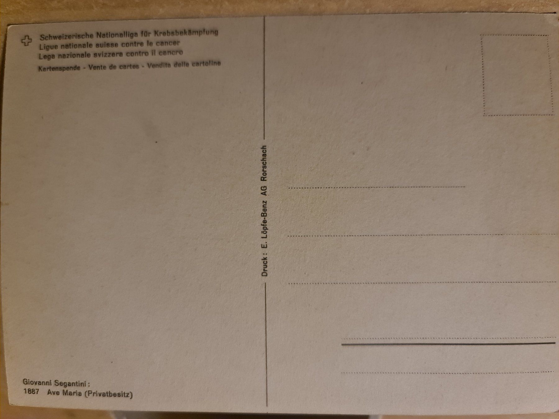 Cartoline postali: Ansichtskarte Giovanni Segantini Ave Maria, 1887. – Nuovo (secondo la descrizione) da Dintikon venduto da Vexi 1