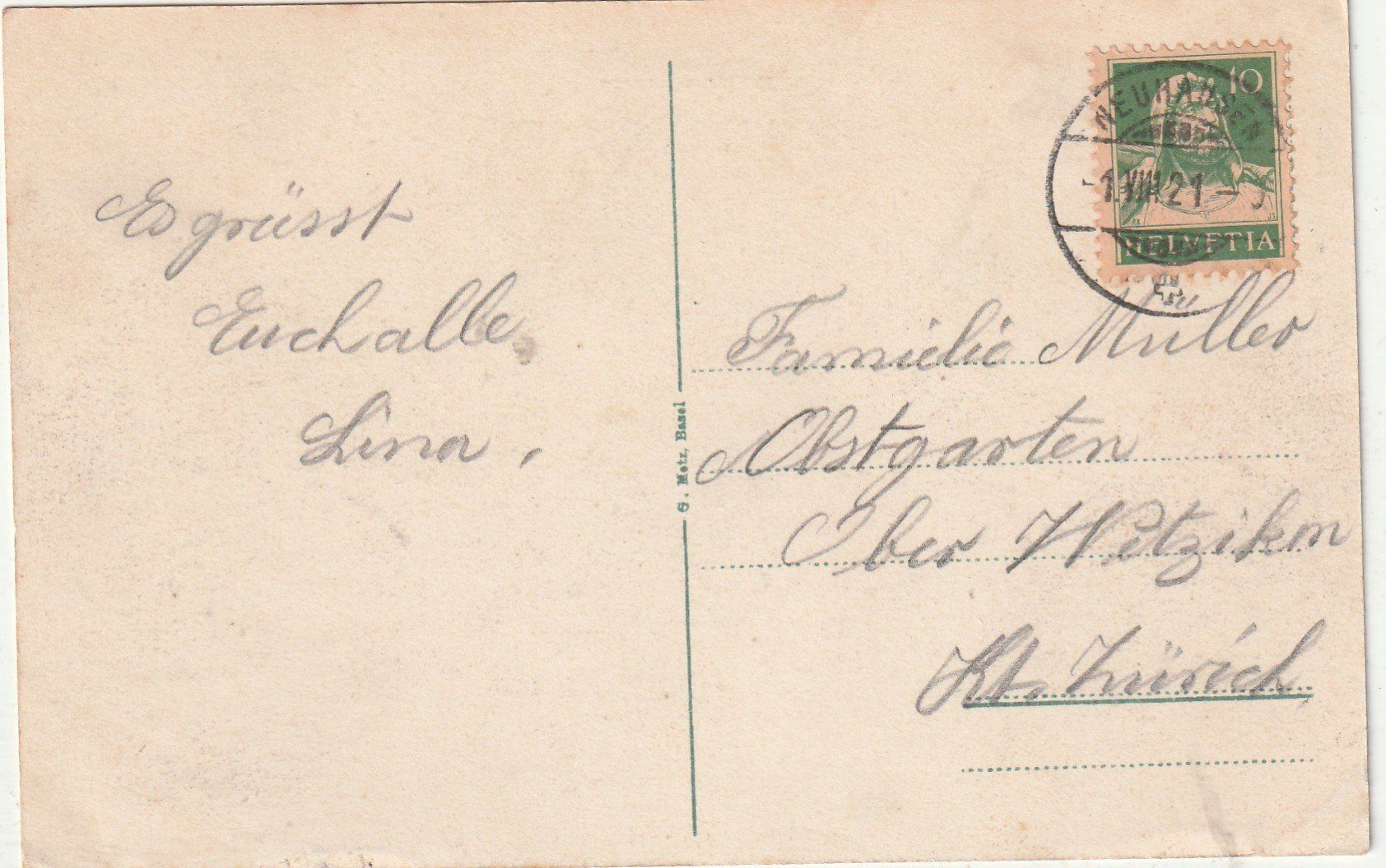 Cartoline postali: Schaffhausen Mit Munot um 1920 – Usato da Lumbrein venduto da made02 1