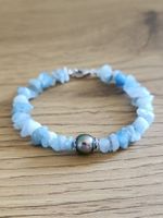 Bracelet argent 925 - Perle noir - aigues-marines - Certifié