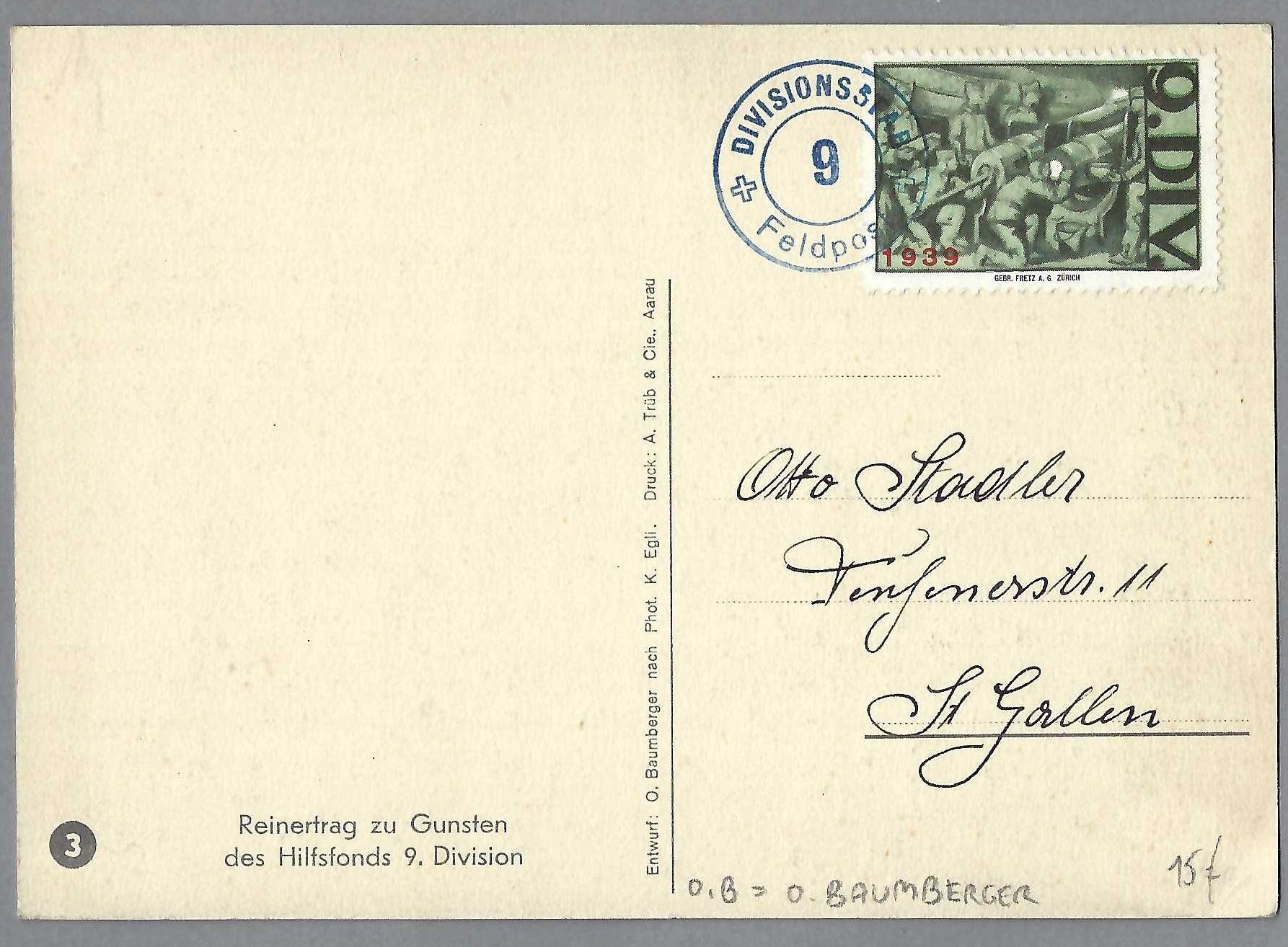 Cartoline postali: MILITARIA, 9. DIVISION, SIGN. BAUMBERGER – Usato da Pura venduto da ulisse1957 1