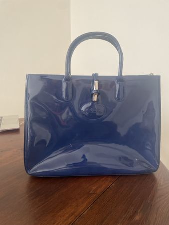 Longchamp Vernis Bleu Marine, Sac à Main