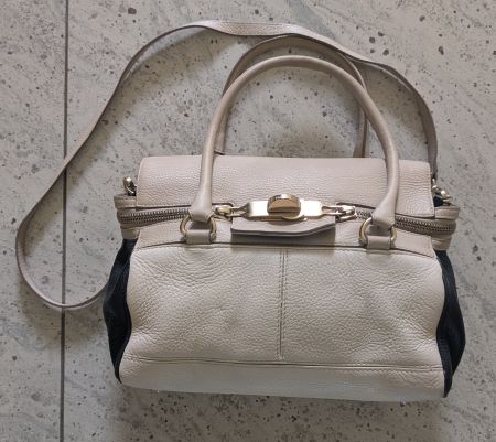 MaxMara Handtasche in Beige & Schwarz, Leder