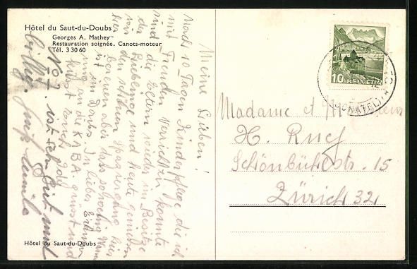 Cartoline postali: AK Saut-du-Doubs, Hotel – Usato da Berlin venduto da bartko-reher 1