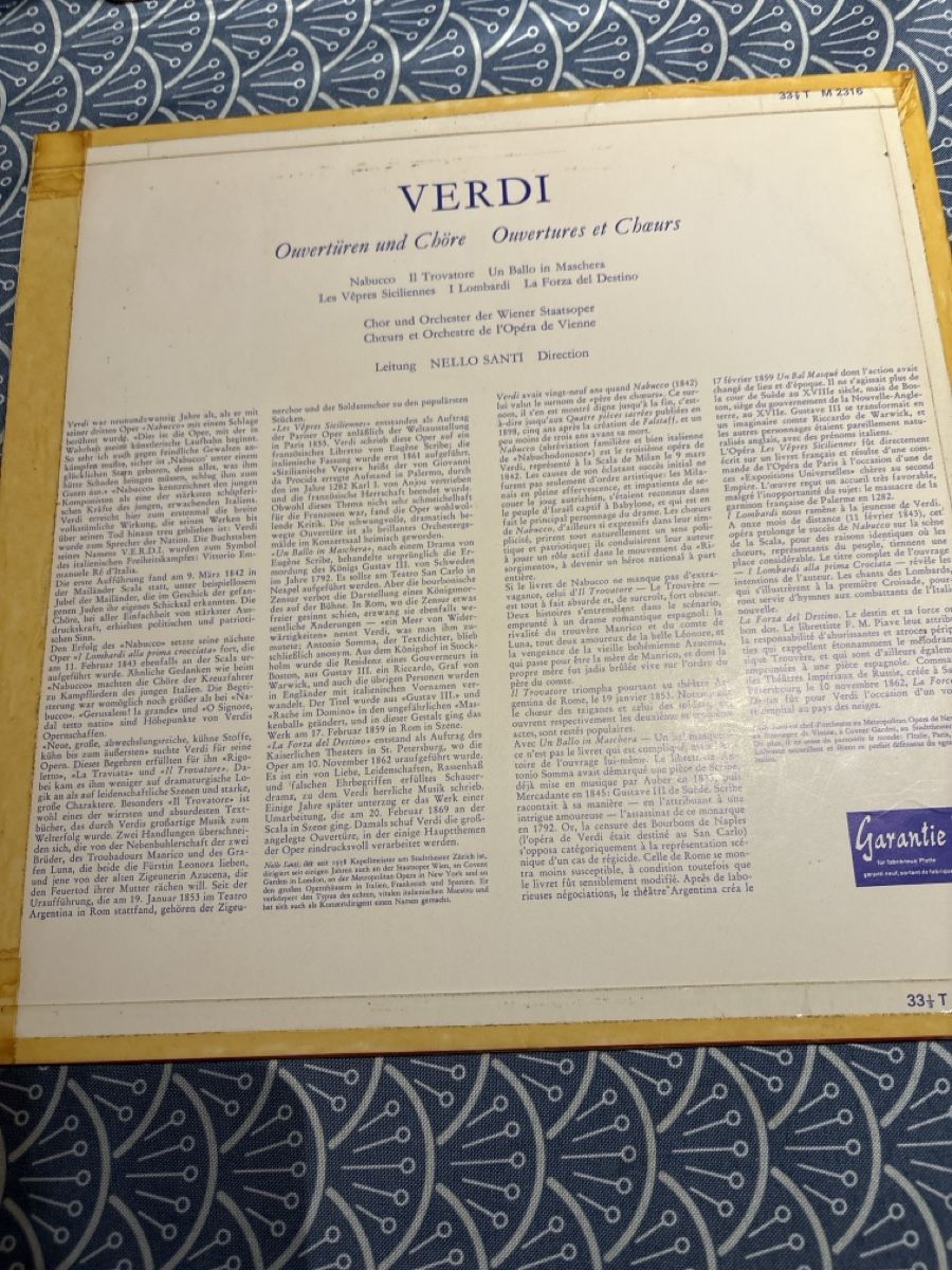 Dischi in vinile: Disque Vinyle VERDI Ouvertures et Choeurs 33T – Usato da Ste-Croix venduto da choupy60 1
