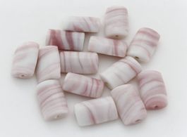 14 x rechteckige Glasperlen in Weiss/Rosa, Schmuck 24mm