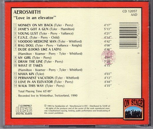 CD: CD Aerosmith - Love in an elevator (Live-Boot, 1993) – Usato da Möriken AG venduto da mineralia 1