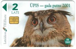 Telefonkarte Lettland Eule Vogel