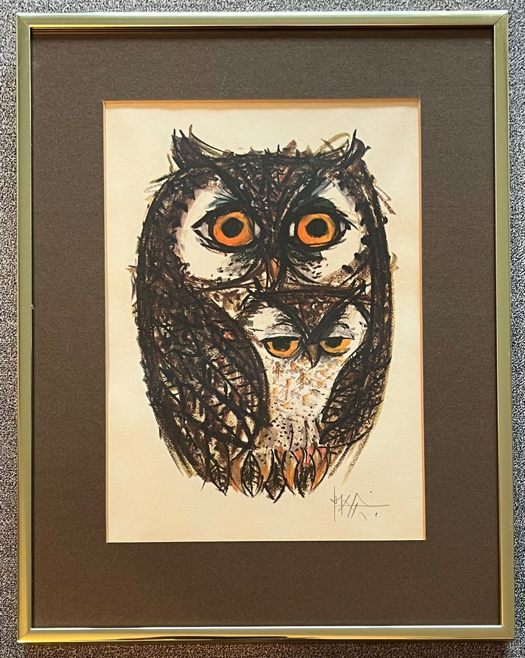 Dipinti: PIATTI Original signierte Eulenlithographie, gerahmt. – Usato da Basel venduto da PAUL_ART 1