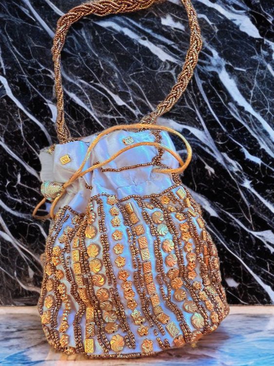 Sac De Soirée VECCELI ITALY - Noir Avec Perles, Paillettes, Détails Argent Et Or, Neuf Avec étiquette