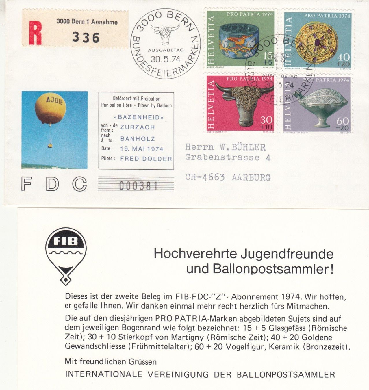 Tous les timbres: SBK B162 - B165 Ballon - FDC – D'occasion à Bürglen TG par StampGraf