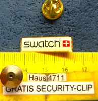 SWATCH SUISSE SCHMUCK-PIN GOLDIG GLASIERT mitSECURITY-CLIP