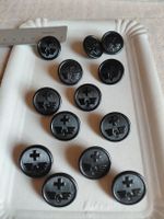Militär Knöpfe schwarz mit Schweizer Kreuz + Flügeln 13 Stk