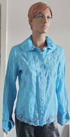 Mark Van Der Damenbluse, Gr. 42, hellblau, 100% Ramie