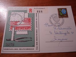 R-Karte Tag der Briefmarke 1958, Bellinzona, gelaufen