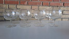 9er Set Vintage XXL Cognacgläser Rosendekor handgeschliffen