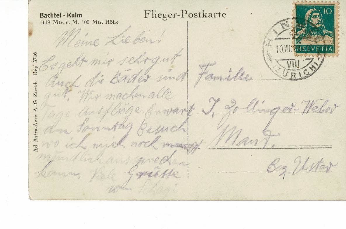 Ansichtskarten: Ansichtskarte Bachtel-Kulm, gelaufen 1928 – Gebraucht aus Ebmatingen von desalli 1