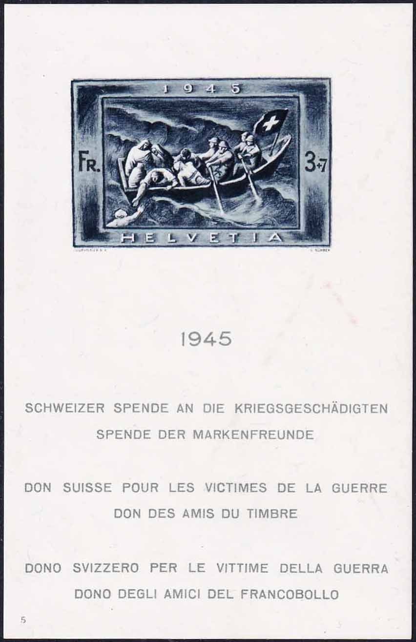 Alle Briefmarken: 1945, Spendeblock Nr. W21 postfr.**, mit gelber Gummierung. – Neu (gemäss Beschreibung) aus Aesch BL von toffifee09
