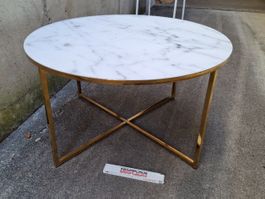 Runder Couchtisch, Salontisch, Marmoroptik, Glasplatte, 80cm