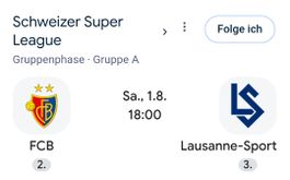 2 Tickets für Sektor D, FC Basel v Lausanne Heimspiel u16