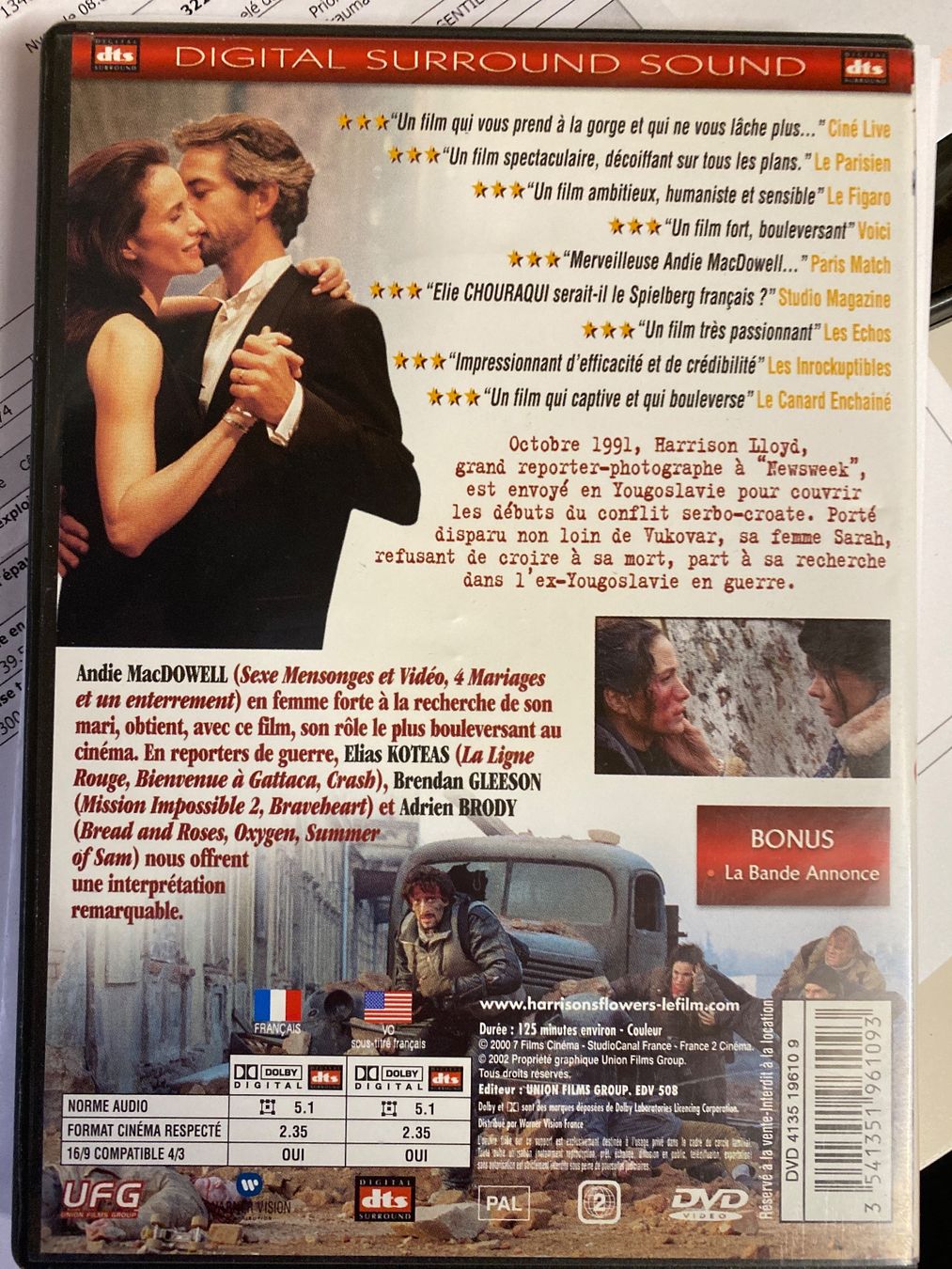 Tutti i DVDs: DVD - Harrison's Flowers - Andie Mac Dowell – Usato da Le Brassus venduto da cinema13 1