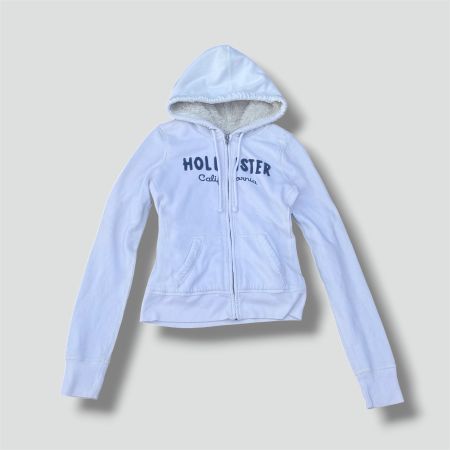 Hollister Y2K fur white zipped hoodie vintage damen pull