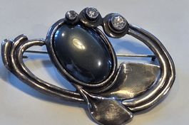 925 Silber Brosche mit 3 Steinen