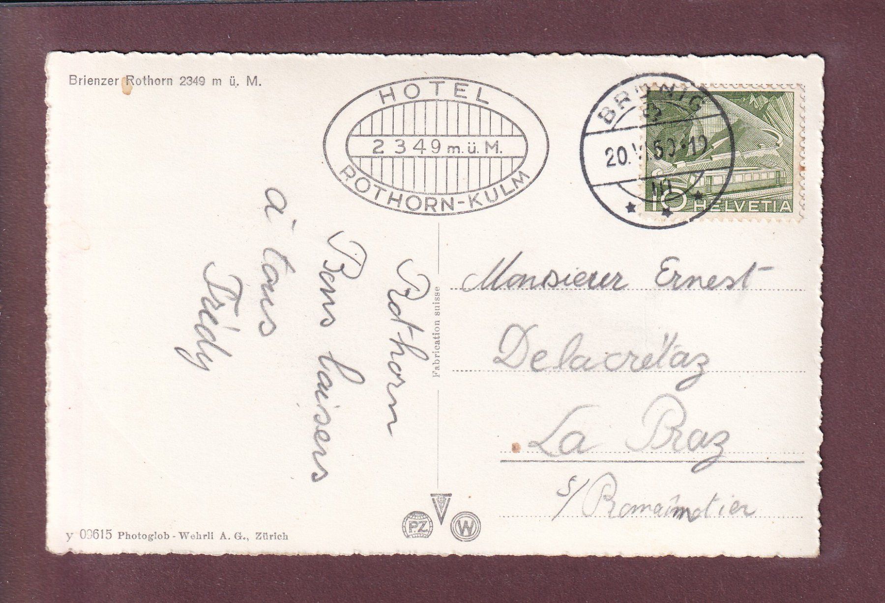 Ansichtskarten: BRIENZER ROTHORN - Bahn - 1950 – Gebraucht aus Pully von nicecards 1