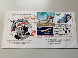 Timbre-poste lettre Roumanie Aviation Swissair n