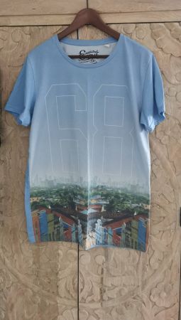 Esprit T-Shirt, hellblau, Sommer Shirt mit Print, Surfer - L
