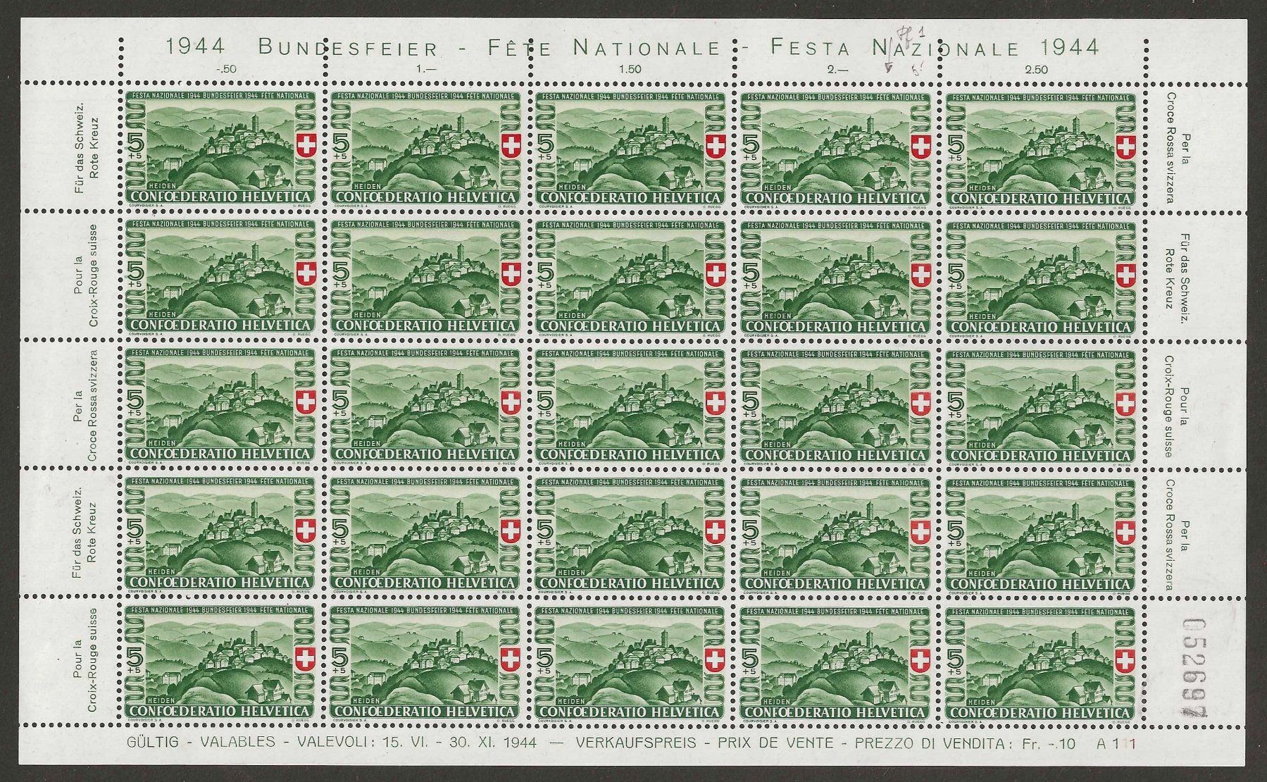 Tutti i francobolli: 1944 : Pro Patria Serie im Bogen **   KP 375.-- – Nuovo (secondo la descrizione) da Gümligen venduto da Geniusbuy 3