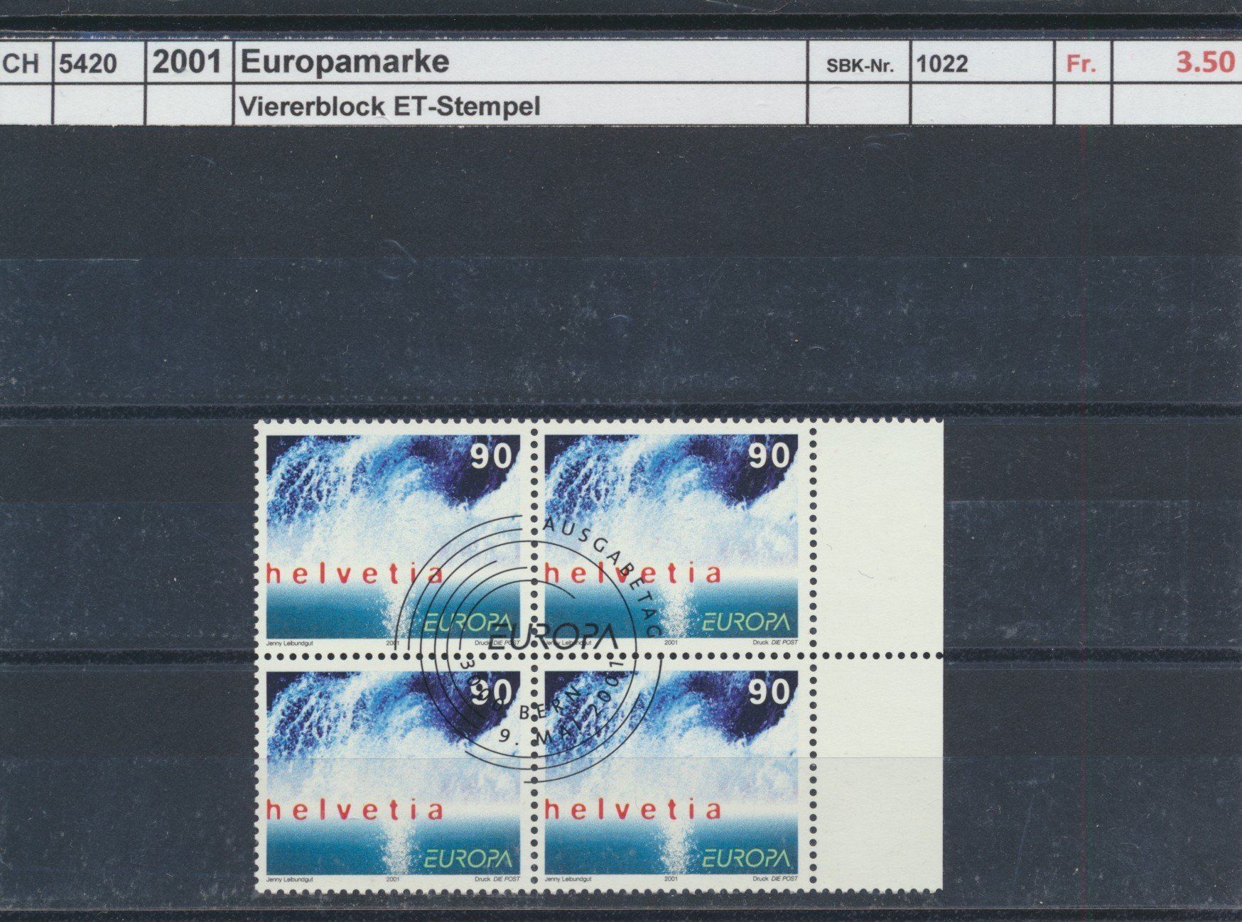 Tutti i francobolli: 2001 "Europamarke", Viererblock, ET - Stempel – Usato da Winterthur venduto da Zupogeru