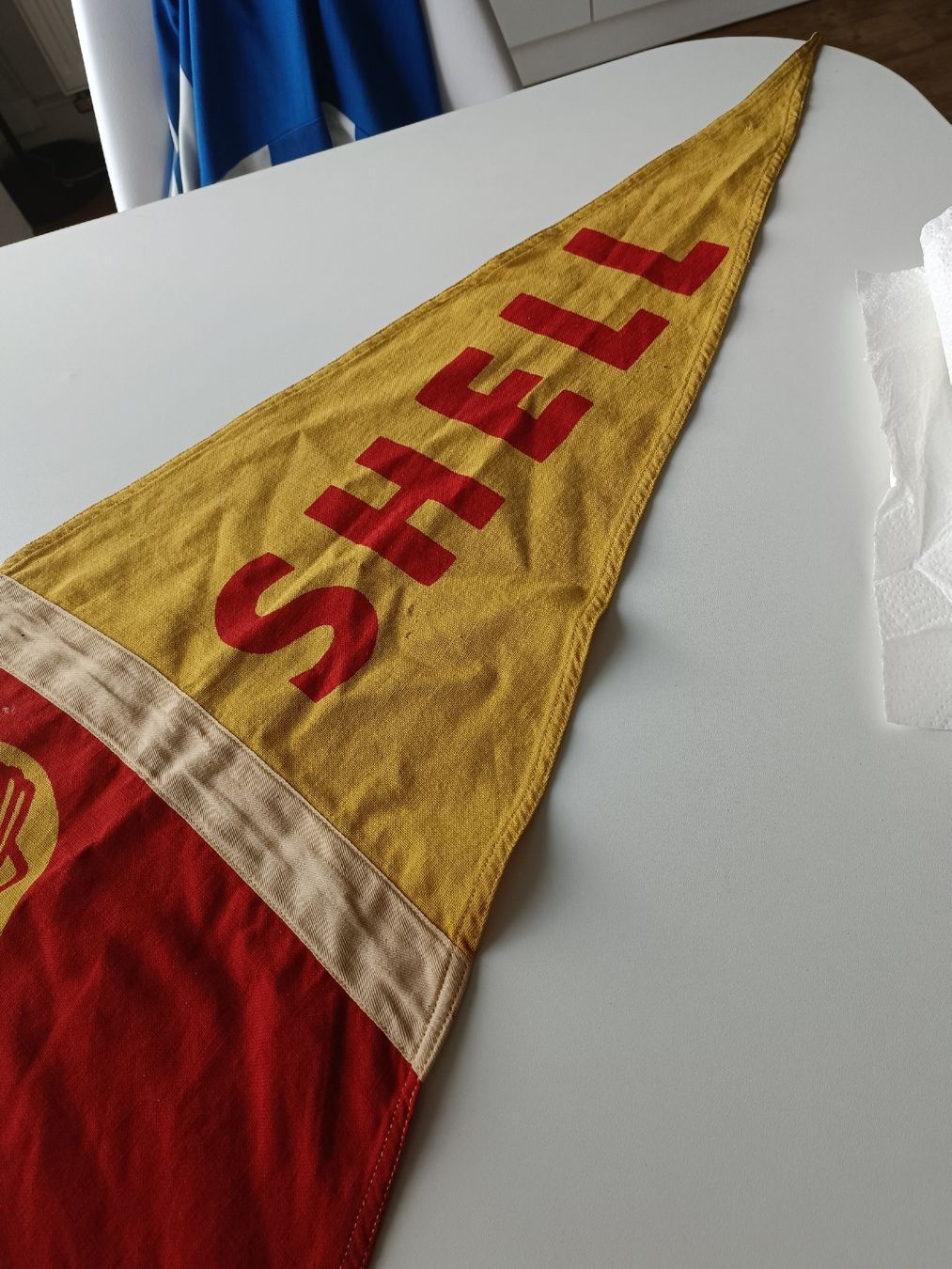 Shell Bandiere: Grosser alter Werbe Stoff Fahne / SHELL ca. 1930 – Usato da Brugg AG venduto da Ente015 3