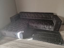 Ecksofa 2,62m x 1,73m x 37cm Anthrazit im Chesterfield-Look