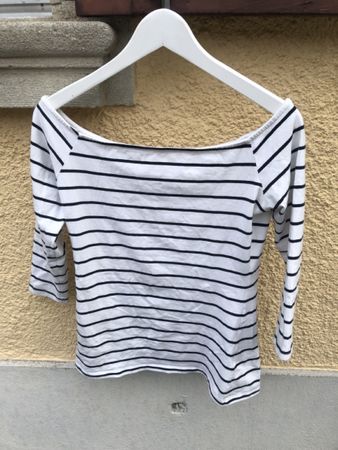 H&M, Shirt schulterfrei, blau-weiss gestreift