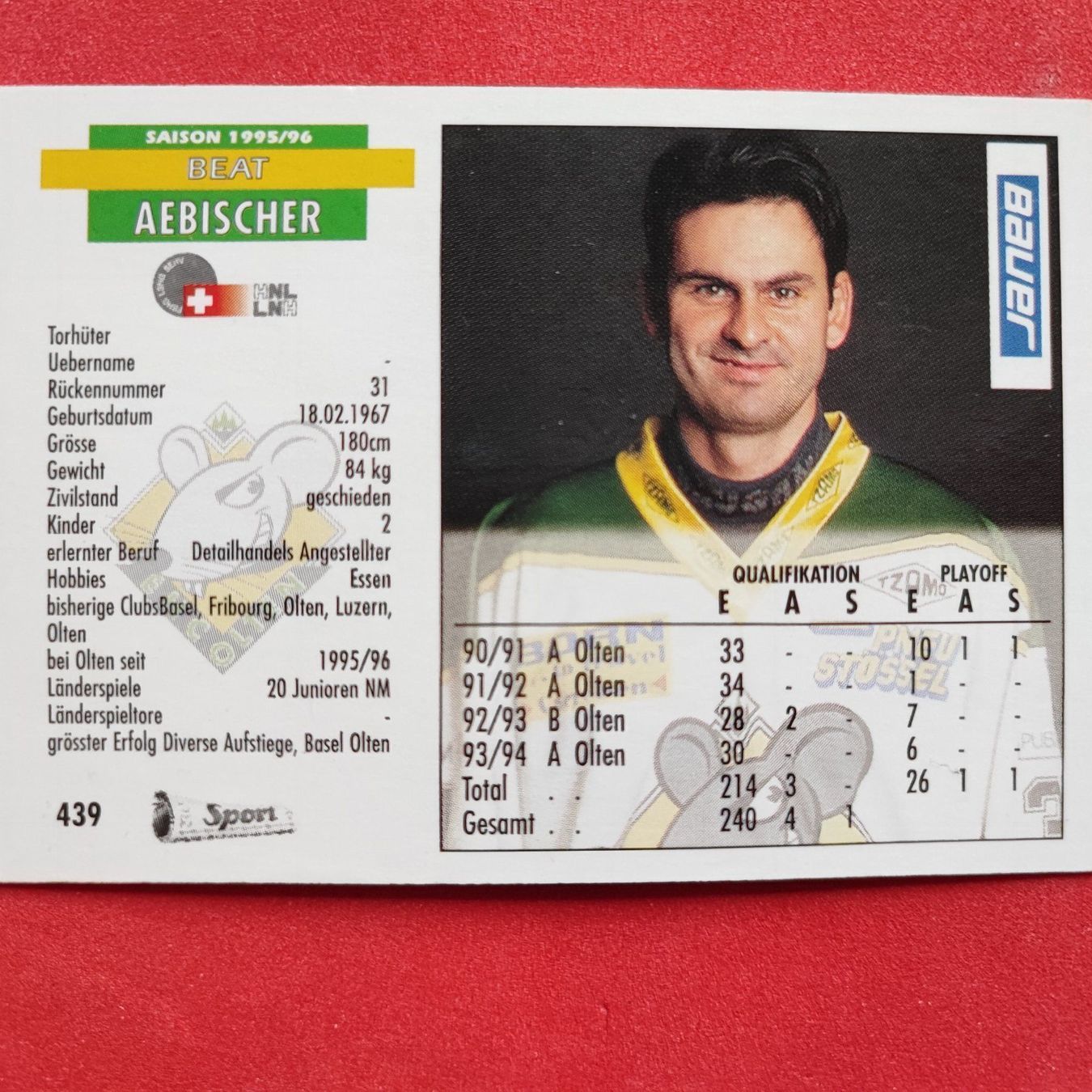 Carte collezionabili: Beat Aebischer - EHC OLTEN - 1995/96 – Usato da Dübendorf venduto da kb86_MOVIE 1