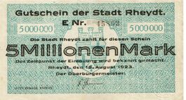 Rheydt 5 Mil.Mark Serie E 15.08.1923 VZ+-VZ++