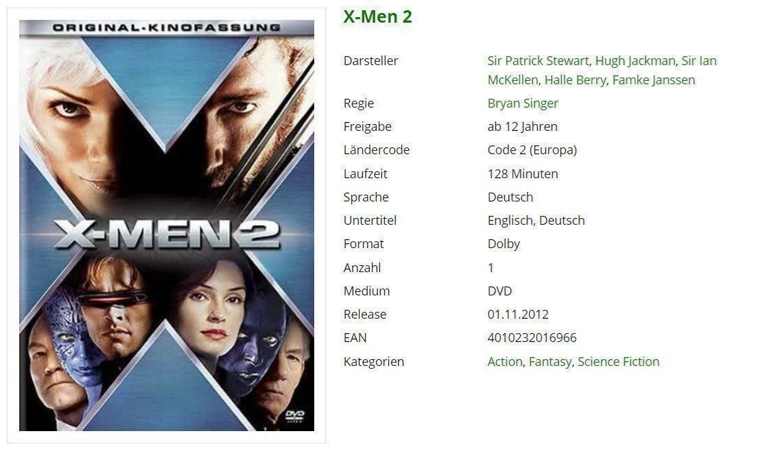 Tous les DVDs: X-MEN 2 - DVD – D'occasion à Buchrain par Sssschaller