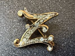 Vintage-Brosche mit Initiale Z goldfarben mit Strass.