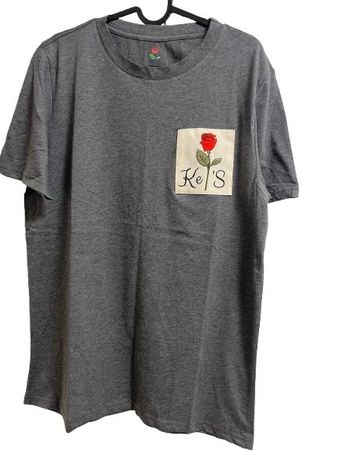 🌹 Stylischs T-Shirt i grau mit Rose-Stick–vo Ke’S(Grösse L)
