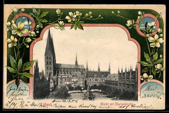 Cartoline postali: Grusskarten-AK Lübeck, Markt mit Marien – Usato da Berlin venduto da bartko-reher