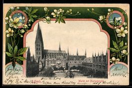 Grusskarten-AK Lübeck, Markt mit Marien