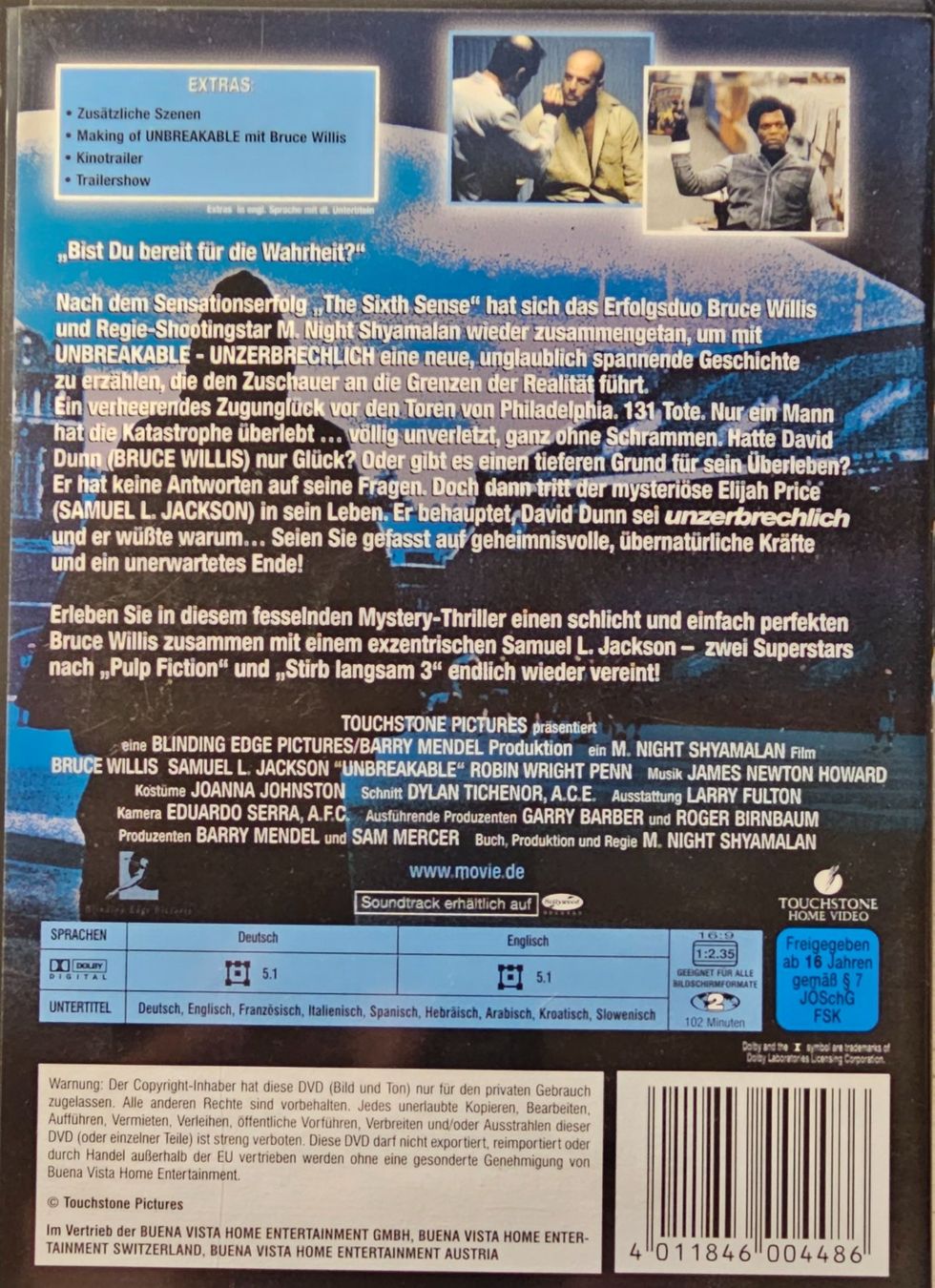 Tutti i DVDs: Unbreakable - Unzerbrechlich – Usato da Wahlen b. Laufen venduto da Cg10 1