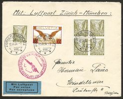 Flugpost Schweiz 1934 Zürich München Viererblock Luftpost